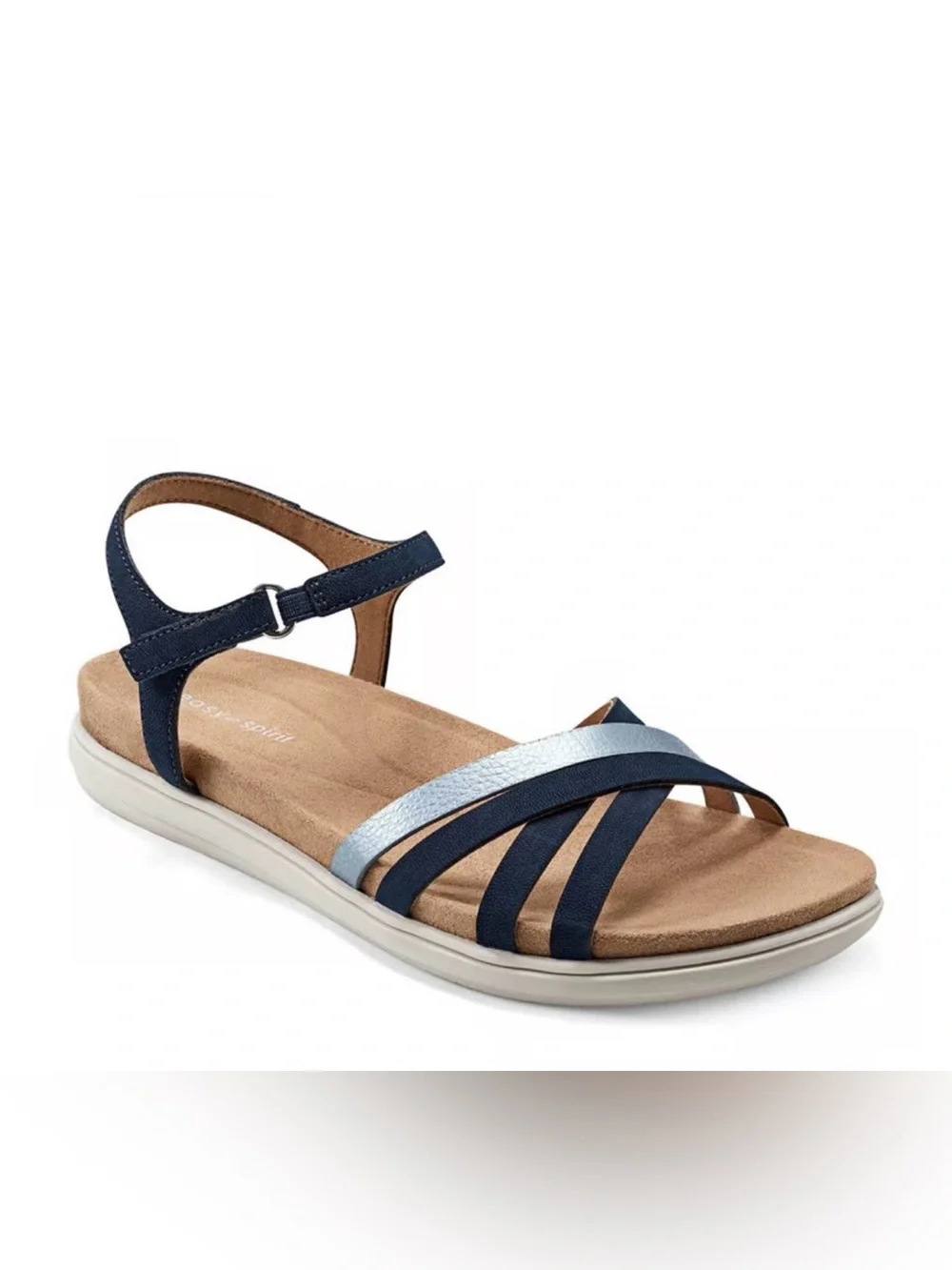 Easy Spirit Navy and Silver Cross-Strap Ankle Sandal